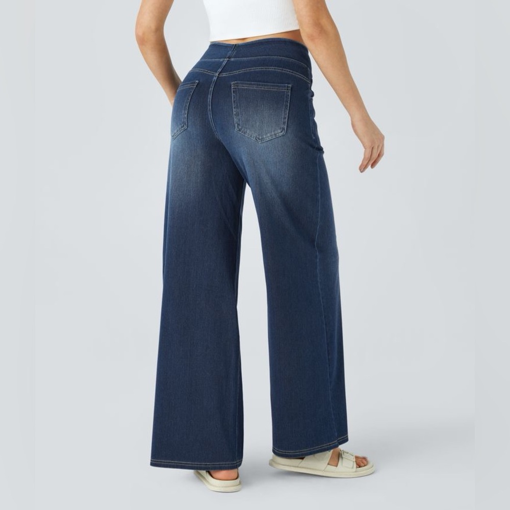 NEW HALARA Flex High Waisted Multiple Pockets Baggy Wide Leg Jeans Size 1X - Picture 7 of 15